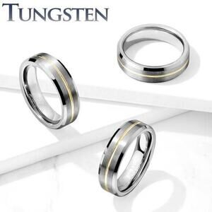Brushed Finish Gold‎ Groove Beveled Edges Tungsten Carbide Ring. 6mm size 7